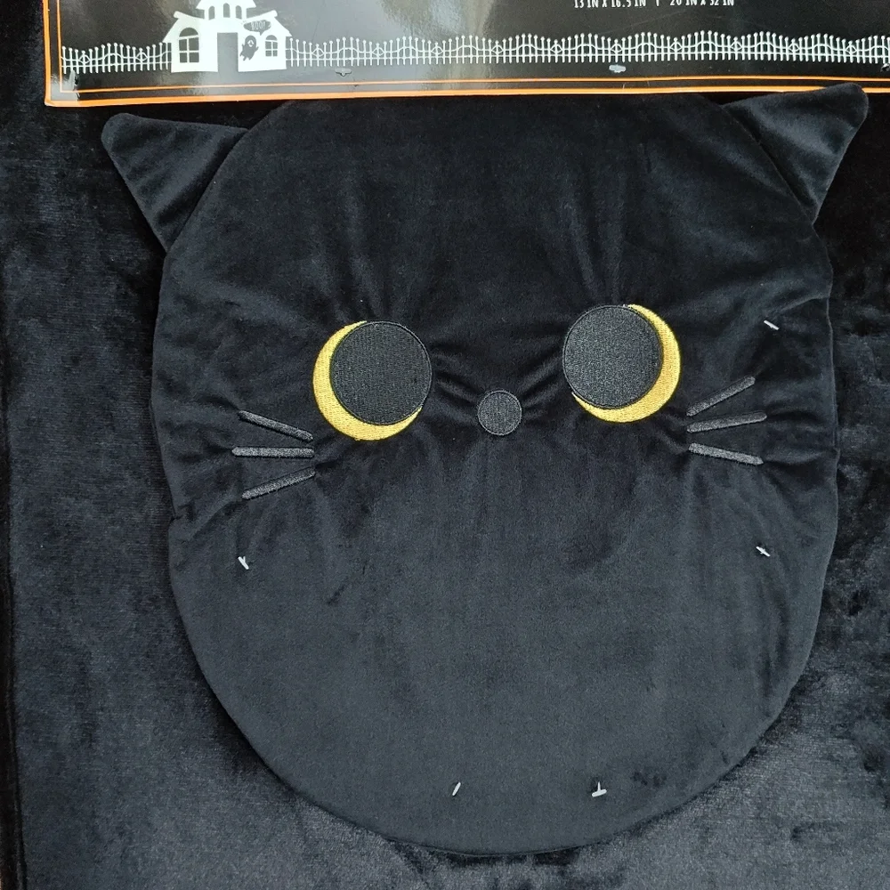 Jack-o'-lantern Black Cat Toilet Lid Cover & Bath Mat Rug SET